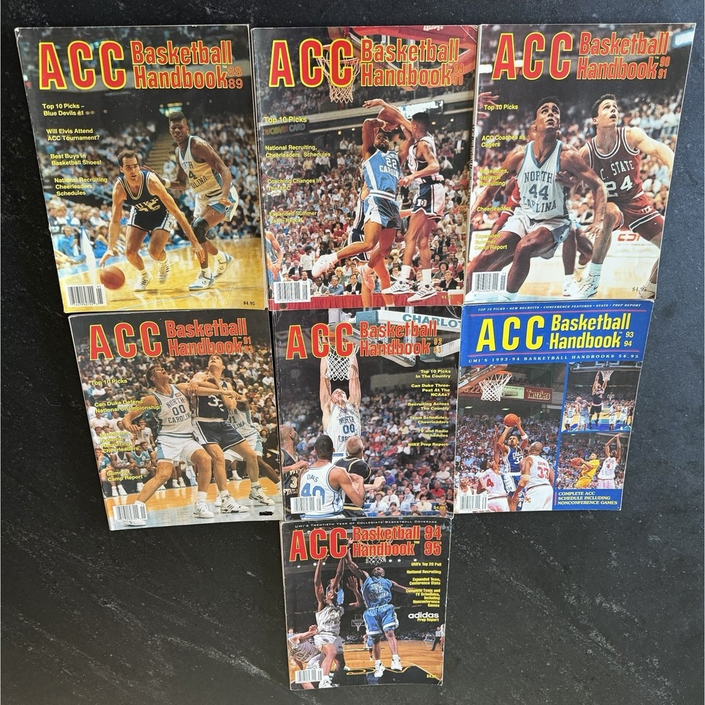 Vtg ACC Basketball Handbooks 1988–1995 Lot (7) UMI NCAA UNC Duke Preseason Guide